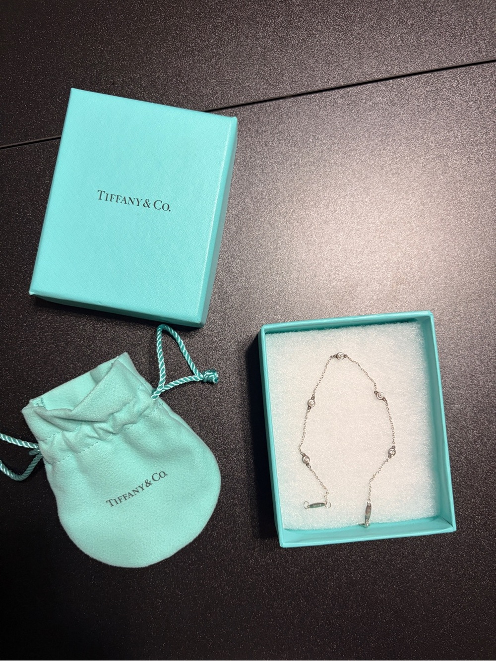 Tiffany & Co. Sterling Silver Station Bracelet with Tiffany Blue Accents